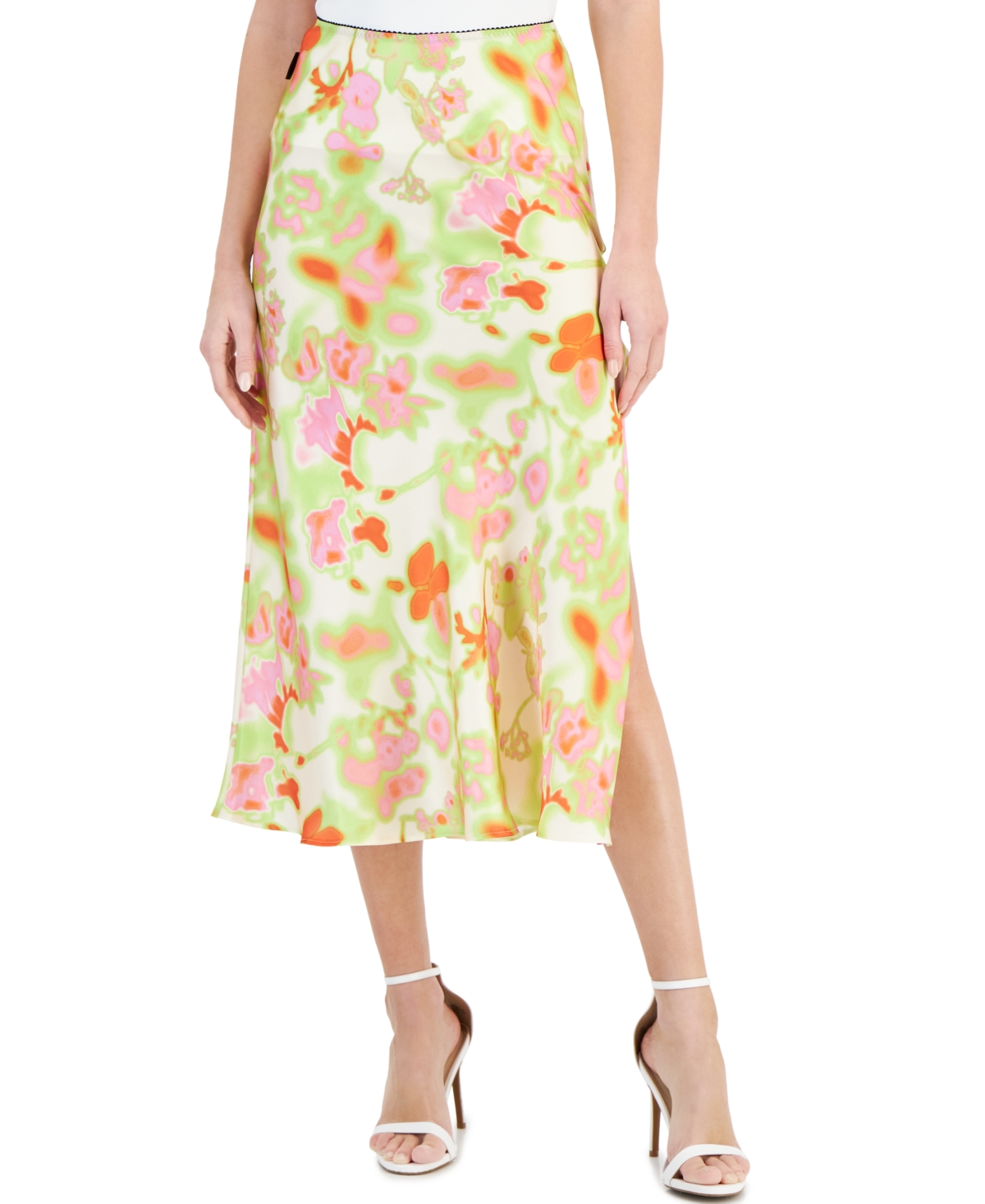 Shop Hugo Women's Floral-print Side-slit Side-zip Midi Skirt In Open