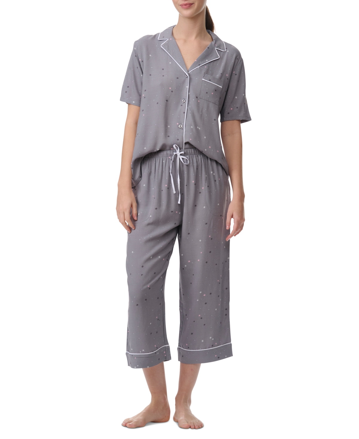 Shop Splendid Women's 2-pc. Notched-collar Cropped Pajamas Set In Scatter Star