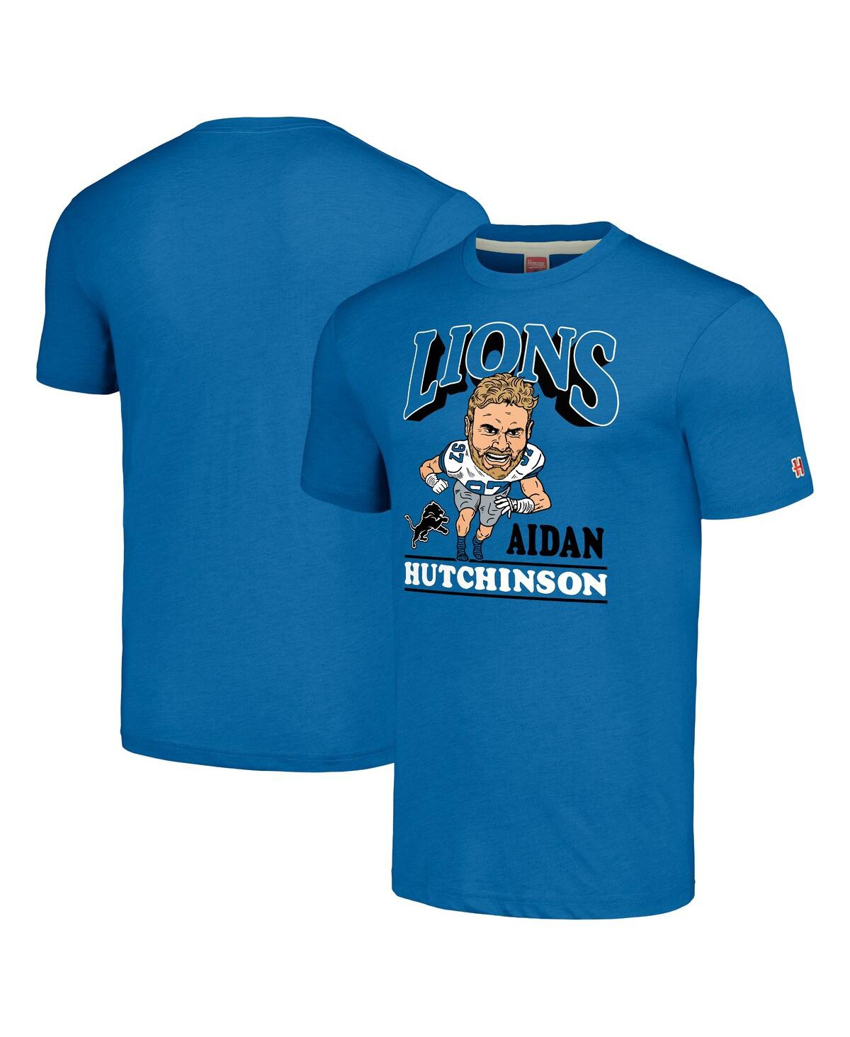 Men's Homage Aidan Hutchinson Heathered Blue Detroit Lions Caricature Player Tri-Blend T-shirt - Heathered Blue