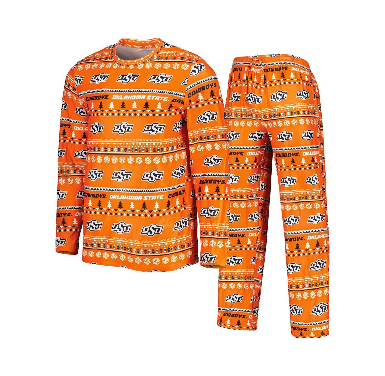 Men's Orange Oklahoma State Cowboys Swivel Long Sleeve T-shirt and Pants Sleep Set