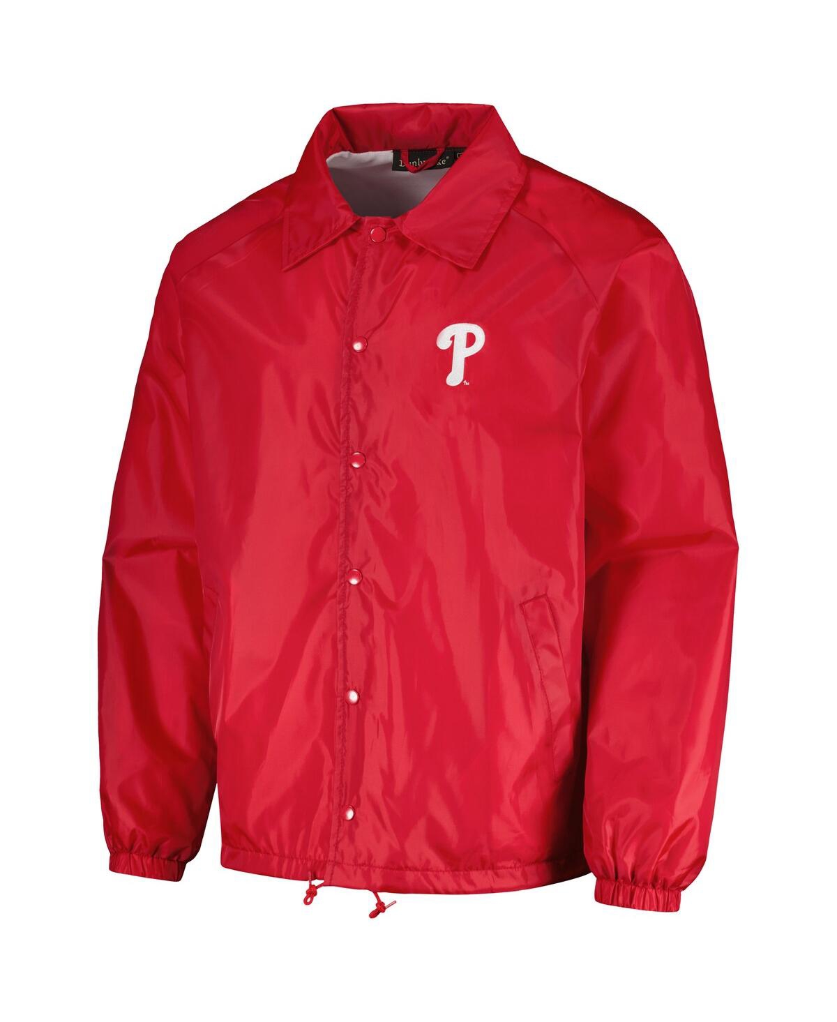 DUNBROOKE MEN'S DUNBROOKE RED PHILADELPHIA PHILLIES COACH'S RAGLAN FULL-SNAP WINDBREAKER JACKET 
