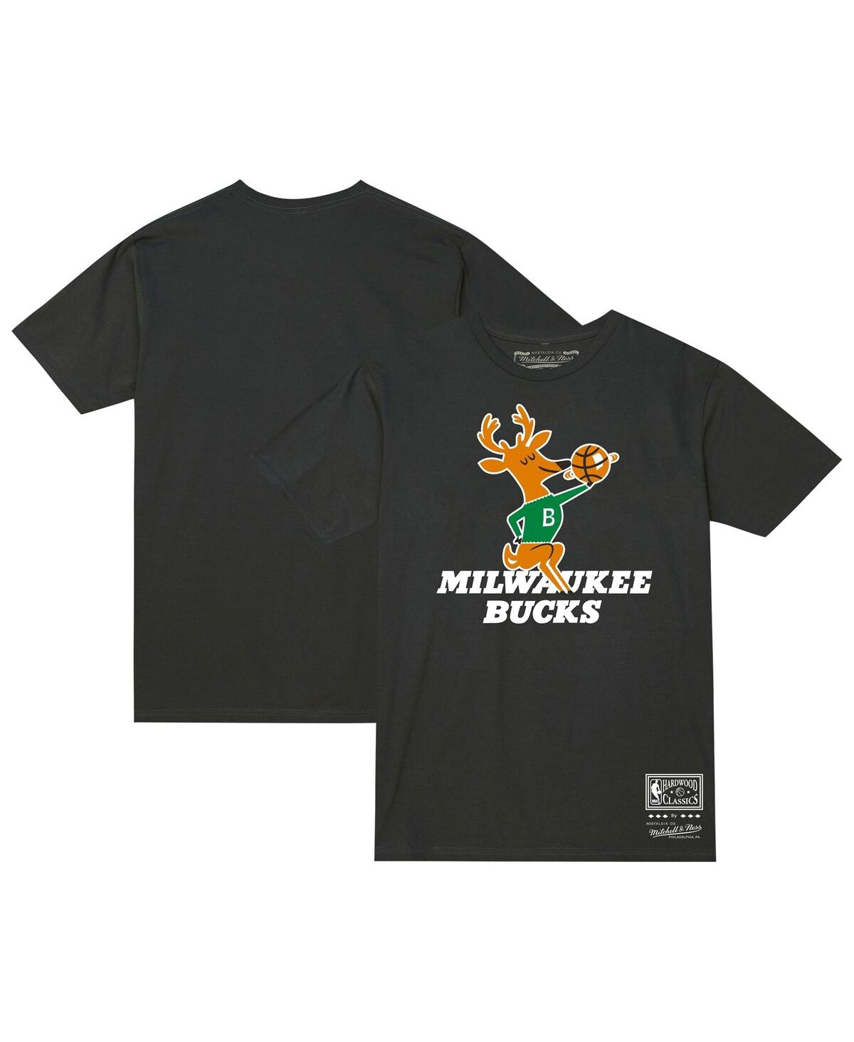 Men's and Women's Mitchell & Ness Black Milwaukee Bucks Hardwood Classics Mvp Throwback Logo T-shirt - Black