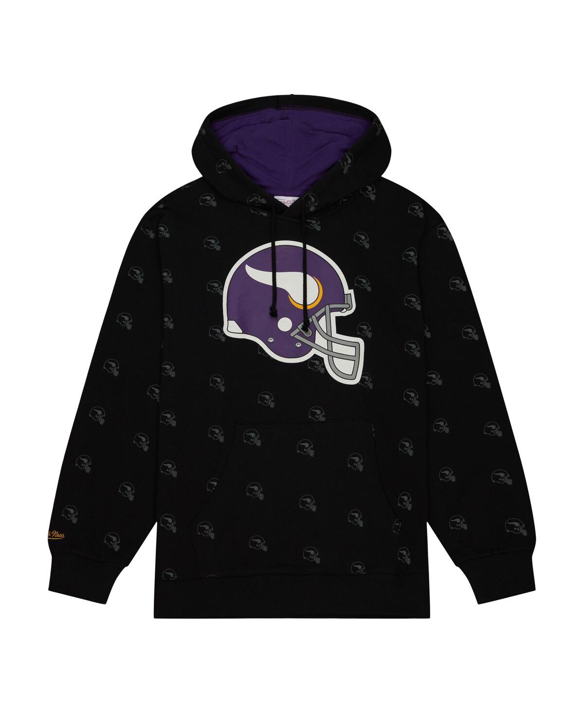 Shop Mitchell & Ness Men's  Black Minnesota Vikings Allover Print Fleece Pullover Hoodie