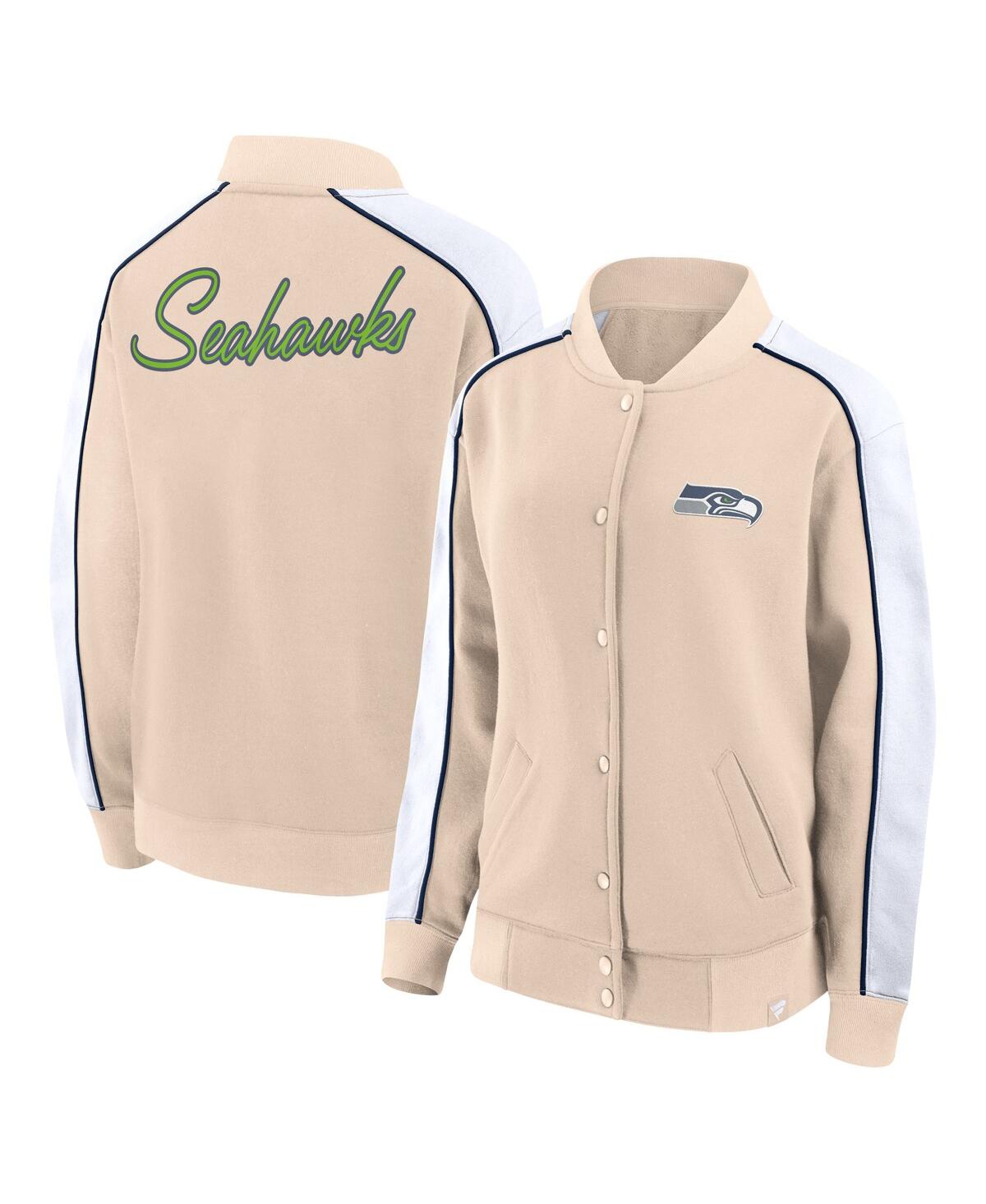 Women's Fanatics Tan Seattle Seahawks Lounge Full-Snap Varsity Jacket - Tan
