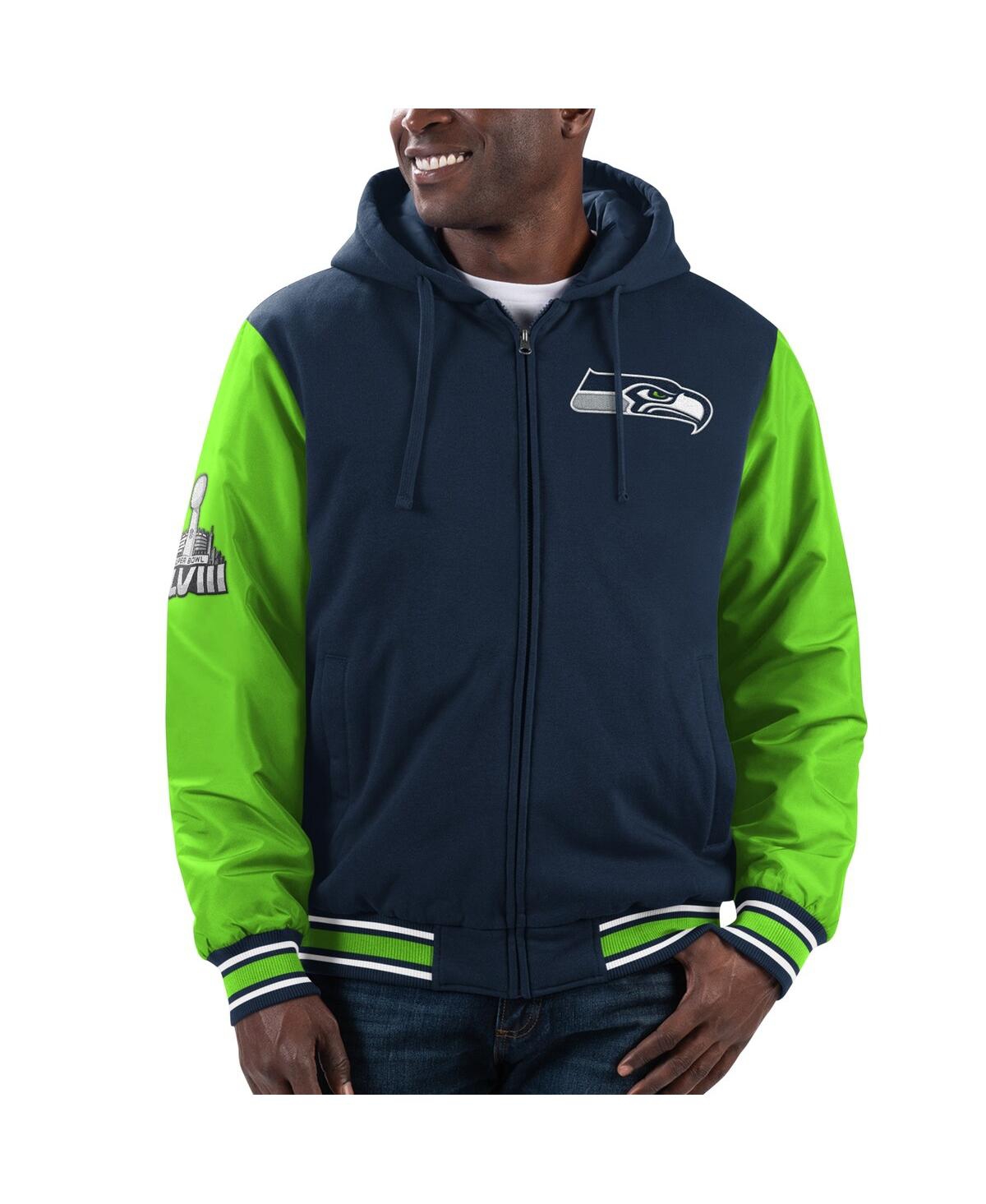 Men's G-iii Sports by Carl Banks College Navy, Neon Green Seattle Seahawks Player Option Full-Zip Hoodie Jacket - Navy, Neon Green