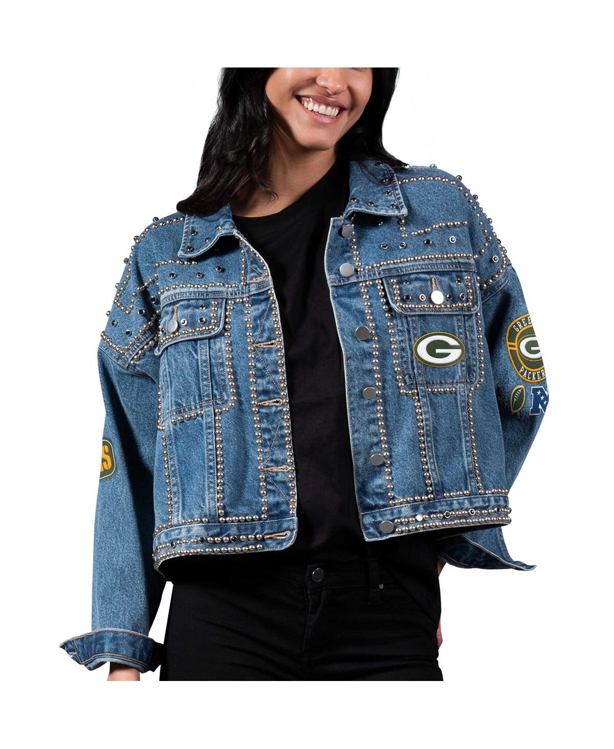 G-iii 4her By Carl Banks Women's  Green Bay Packers First Finish Medium Denim Full-button Jacket In Blue