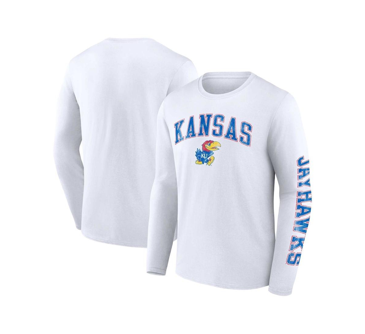 Fanatics Men's  White Kansas Jayhawks Distressed Arch Over Logo Long Sleeve T-shirt