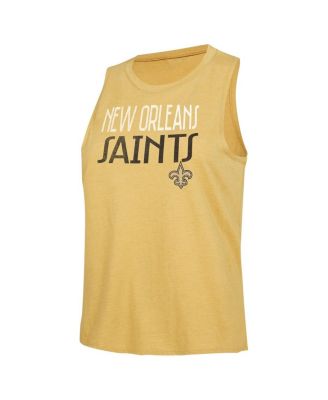 Women's Black, Gold Distressed New Orleans Saints Muscle Tank Top and Pants Lounge Set