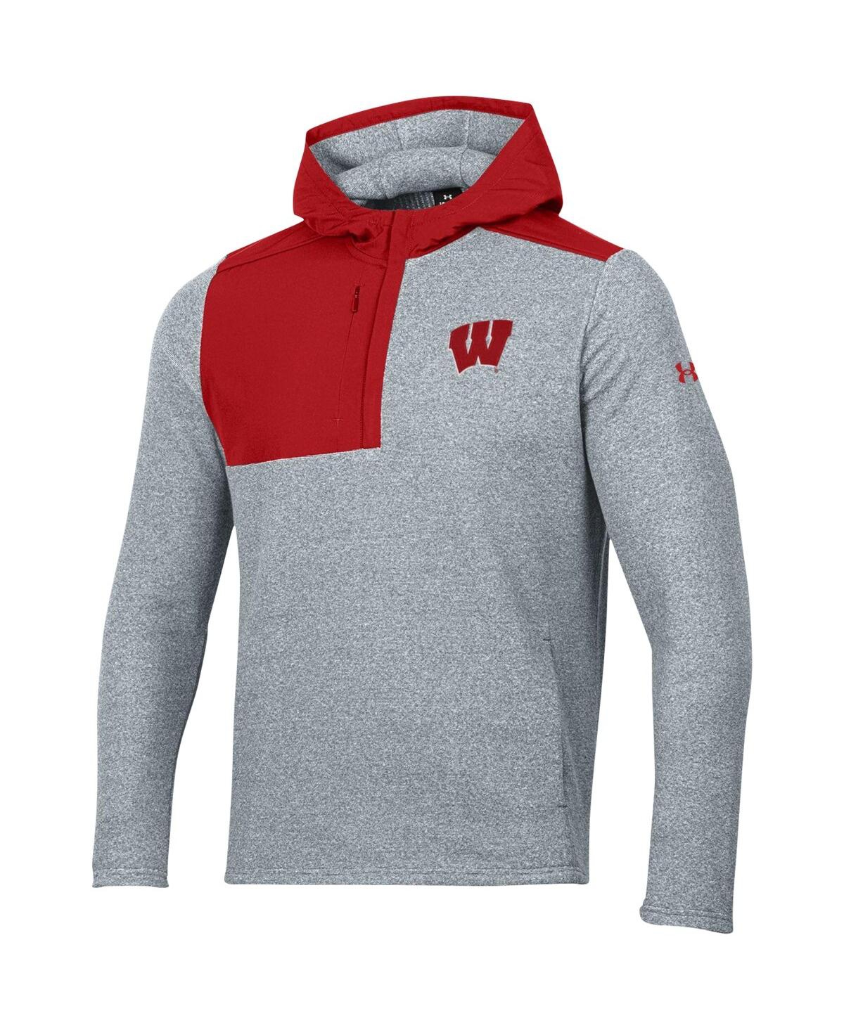 Men's Under ArmourWisconsin Badgers Survivor Fleece Hoodie Quarter-Zip Jacket - Gray