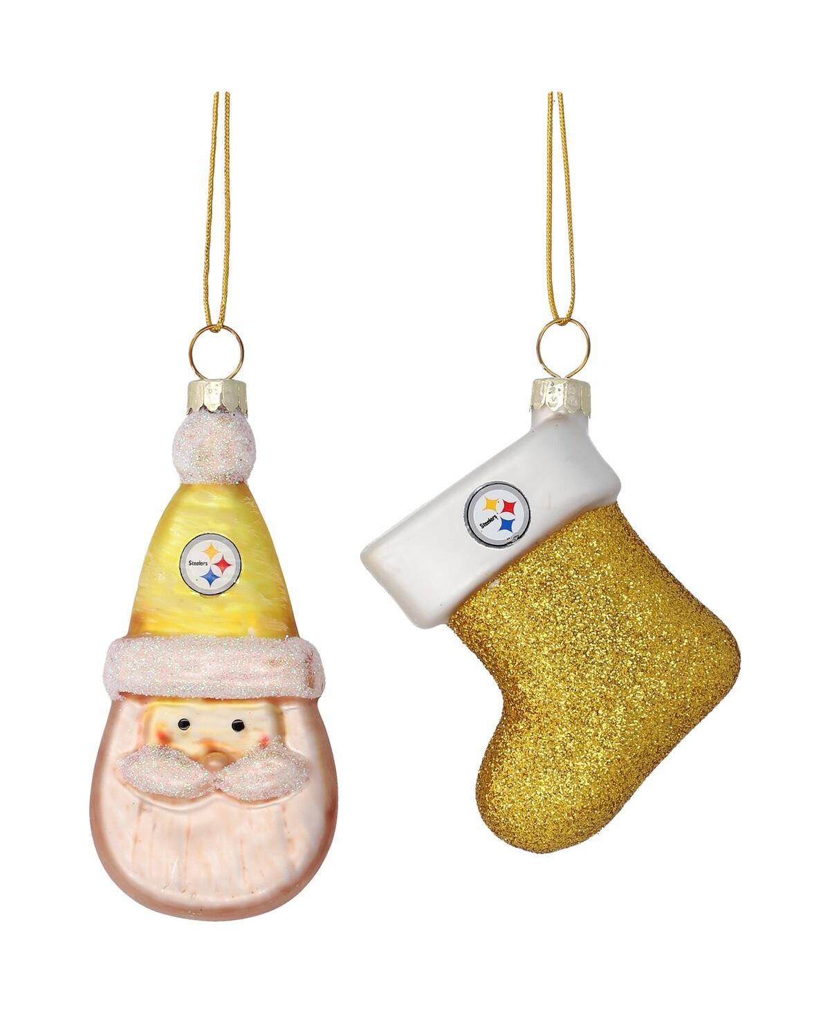 Pittsburgh Steelers Two-Pack Santa and Stocking Blown Glass Ornament Set - Multi