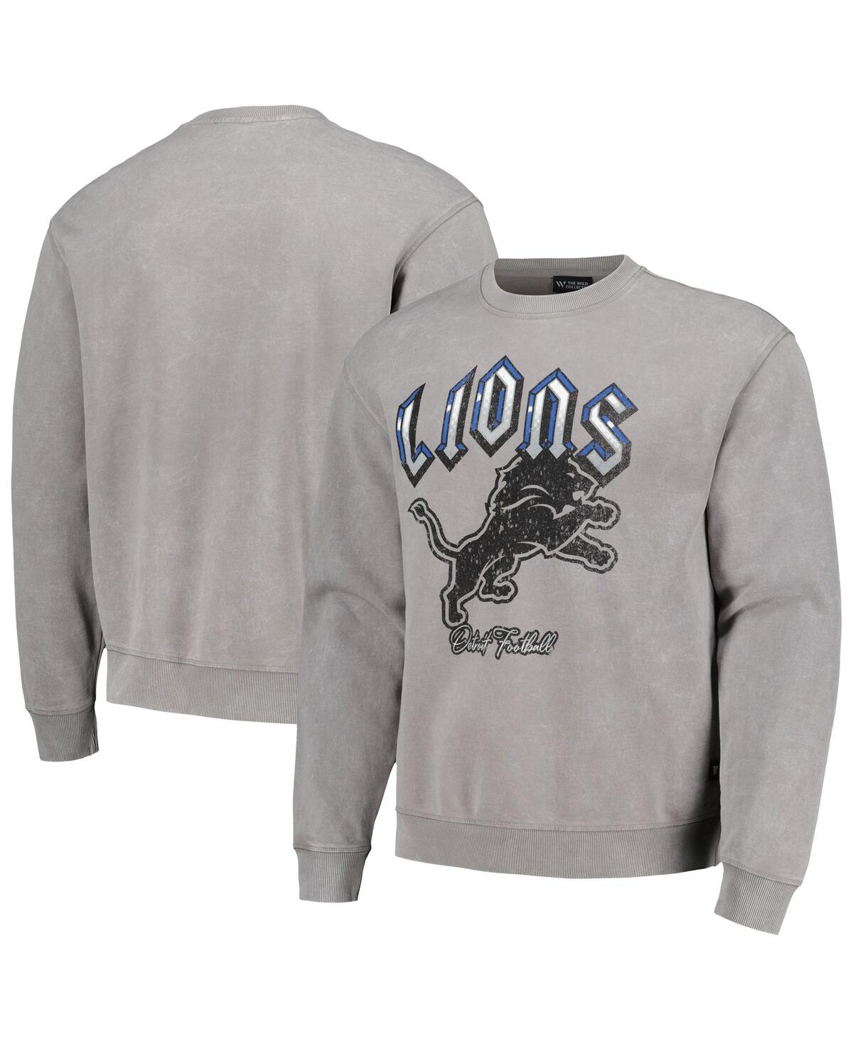 Men's and Women's The Wild Collective Gray Detroit Lions Distressed Pullover Sweatshirt - Gray