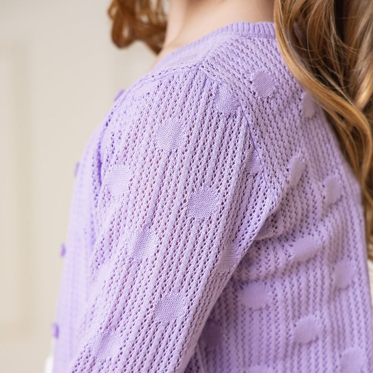 Hope & Henry Girls' Scallop Edge Mesh Dot Cardigan