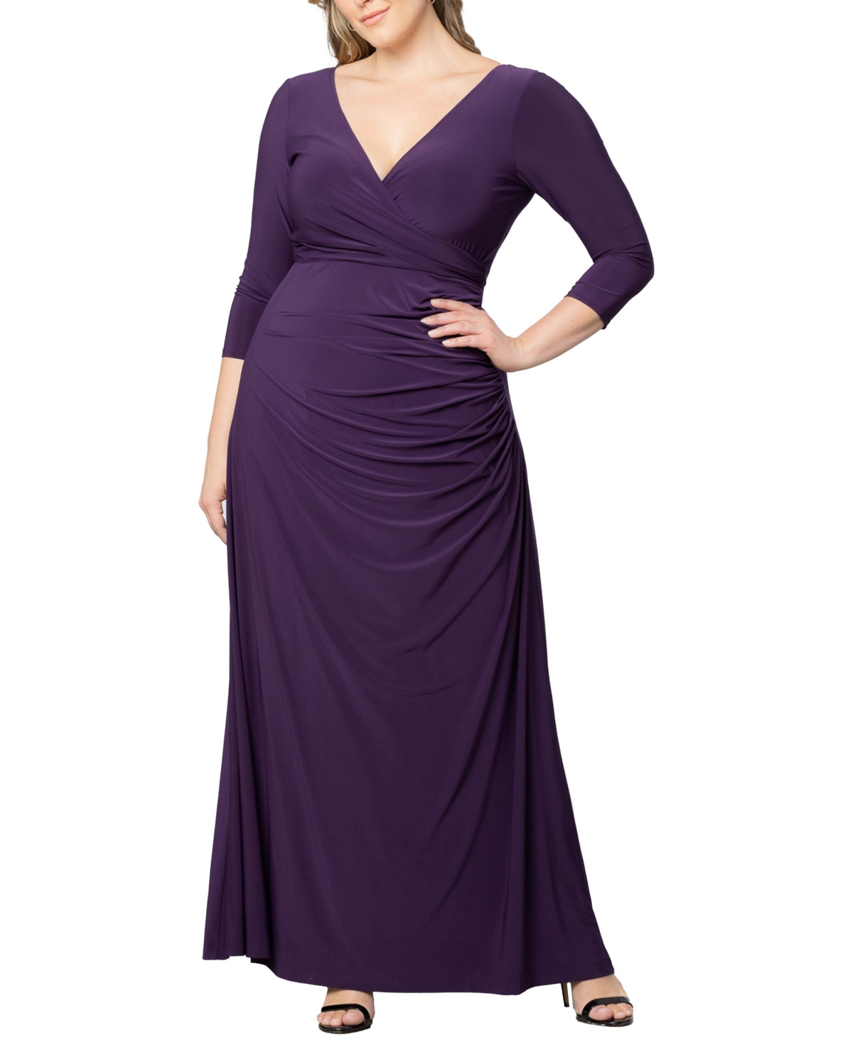 Plus Size Gala Glam V Neck Evening Gown - Imperial plum