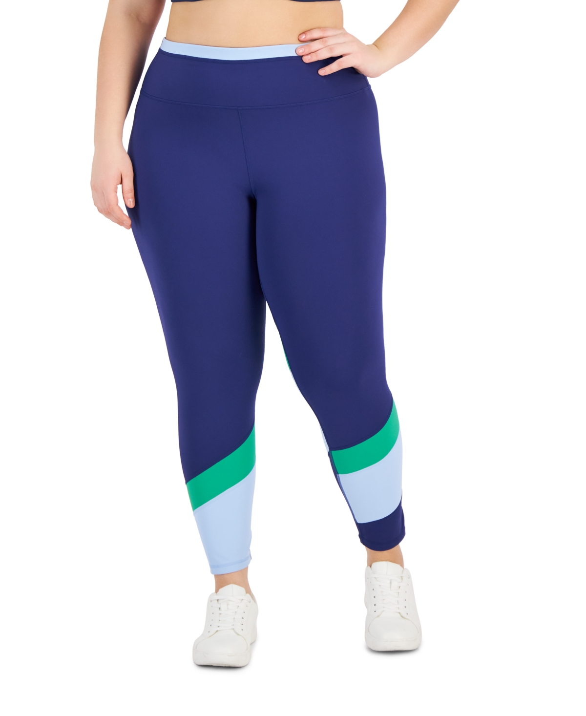 Shop Id Ideology Plus Size High Rise Colorblock 7/8 Leggings, Created For Macy's In Tartan Blue