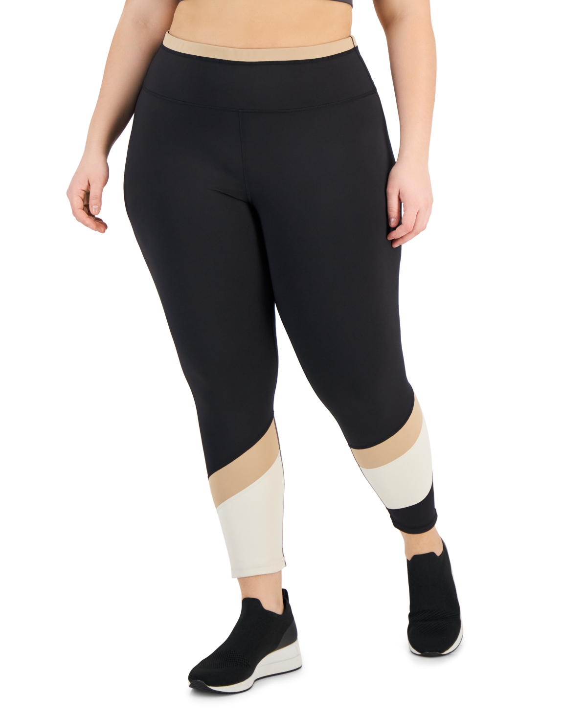 Id Ideology Plus Size High Rise Colorblock 7/8 Leggings, Created For Macy's In Deep Black