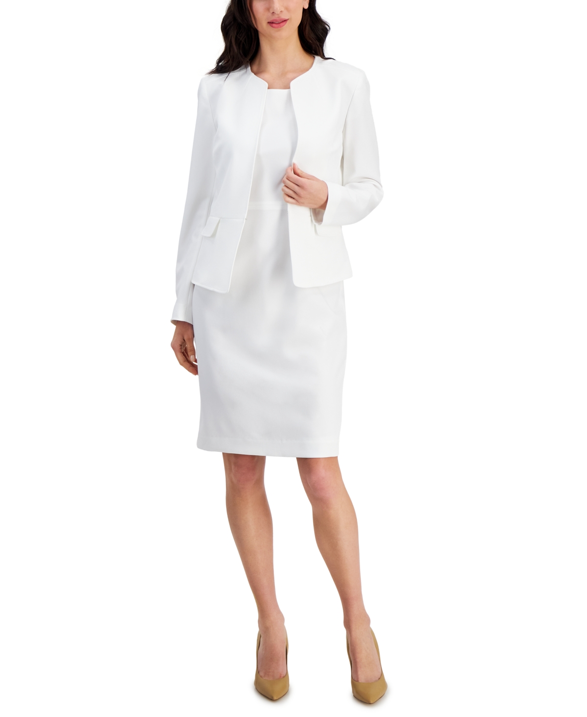 Le Suit Collarless Dress Suit, Regular & Petite Sizes In Natural White