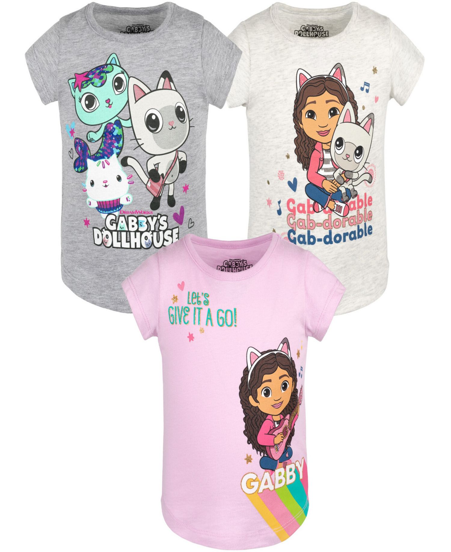 Toddler Girls Dreamworks Gabbys Dollhouse Pandy Paws 3 Pack T-Shirts