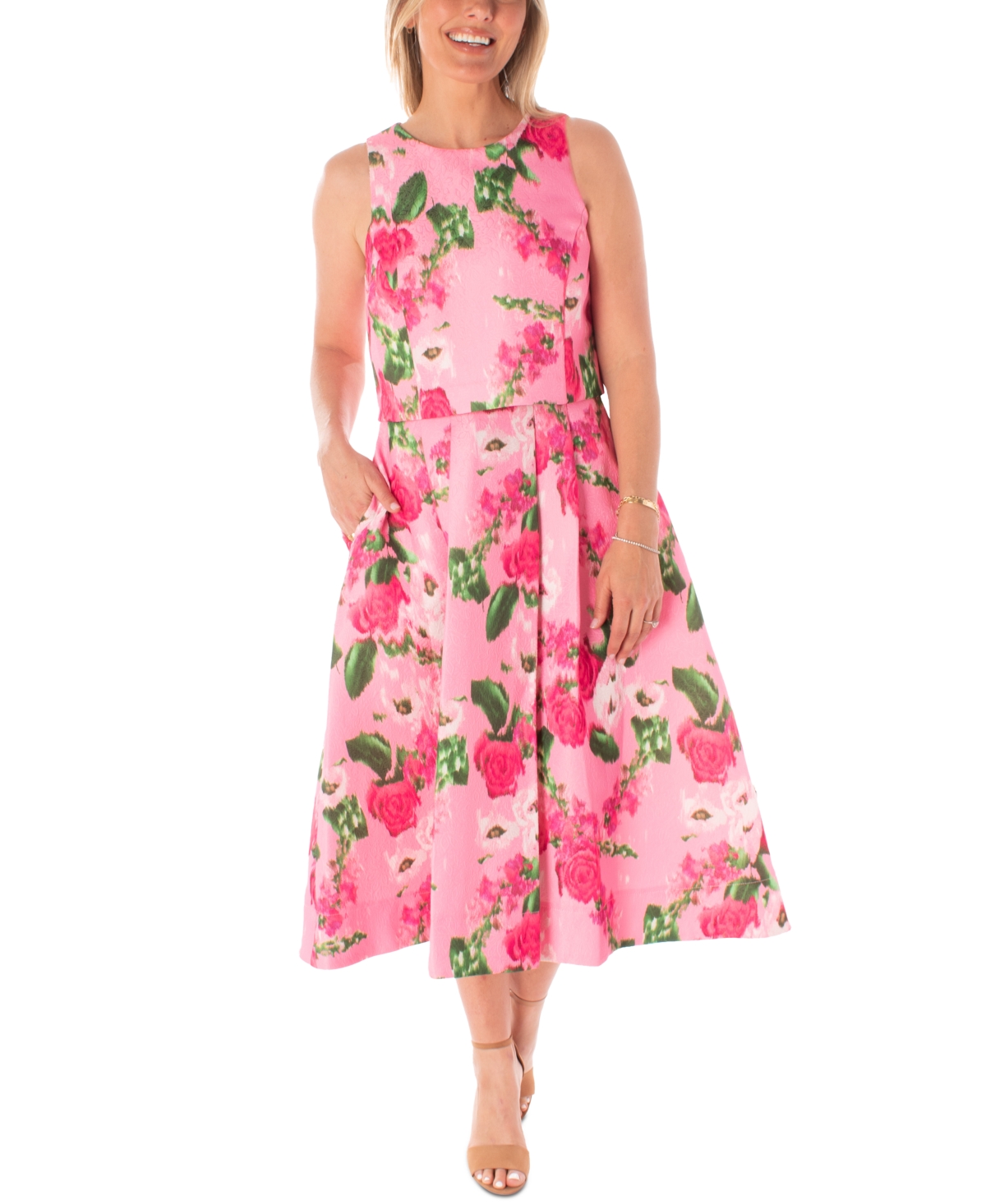 Women's Floral-Print Jacquard Midi Dress - Bubblegum/blush