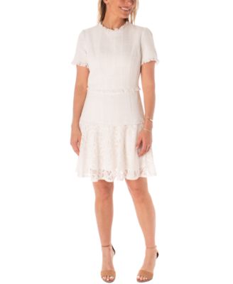 Maison Tara - Women's Boucl&eacute; Lace-Trim Short-Sleeve Dress