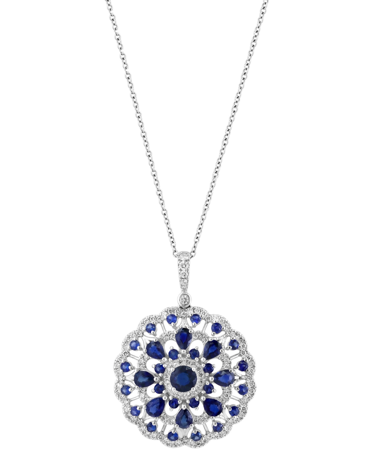 Effy Collection Effy Sapphire (2-5/8 Ct. T.w.) & Diamond (1/2 Ct. T.w.) Cluster 18" Pendant Necklace In 14k White Go In K White Gold