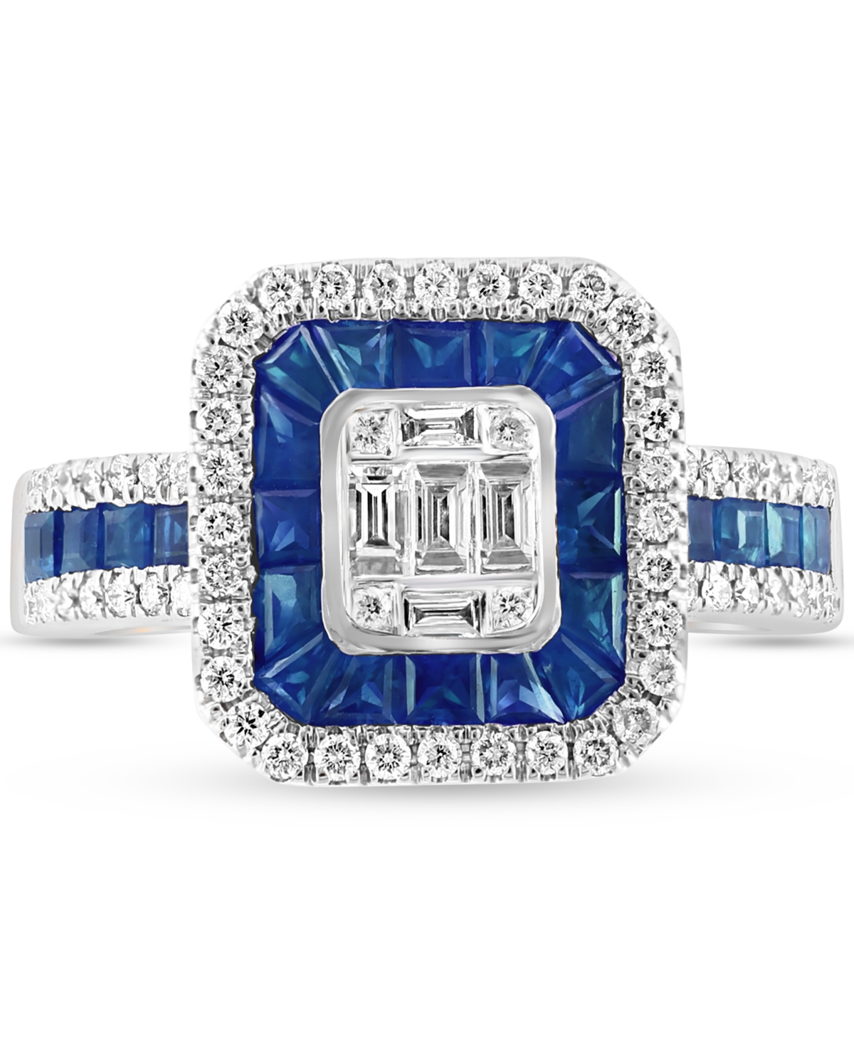 Shop Effy Collection Effy Sapphire (1-1/20 Ct. T.w.) & Diamond (1/2 Ct. T.w.) Halo Cluster Ring In 14k White Gold