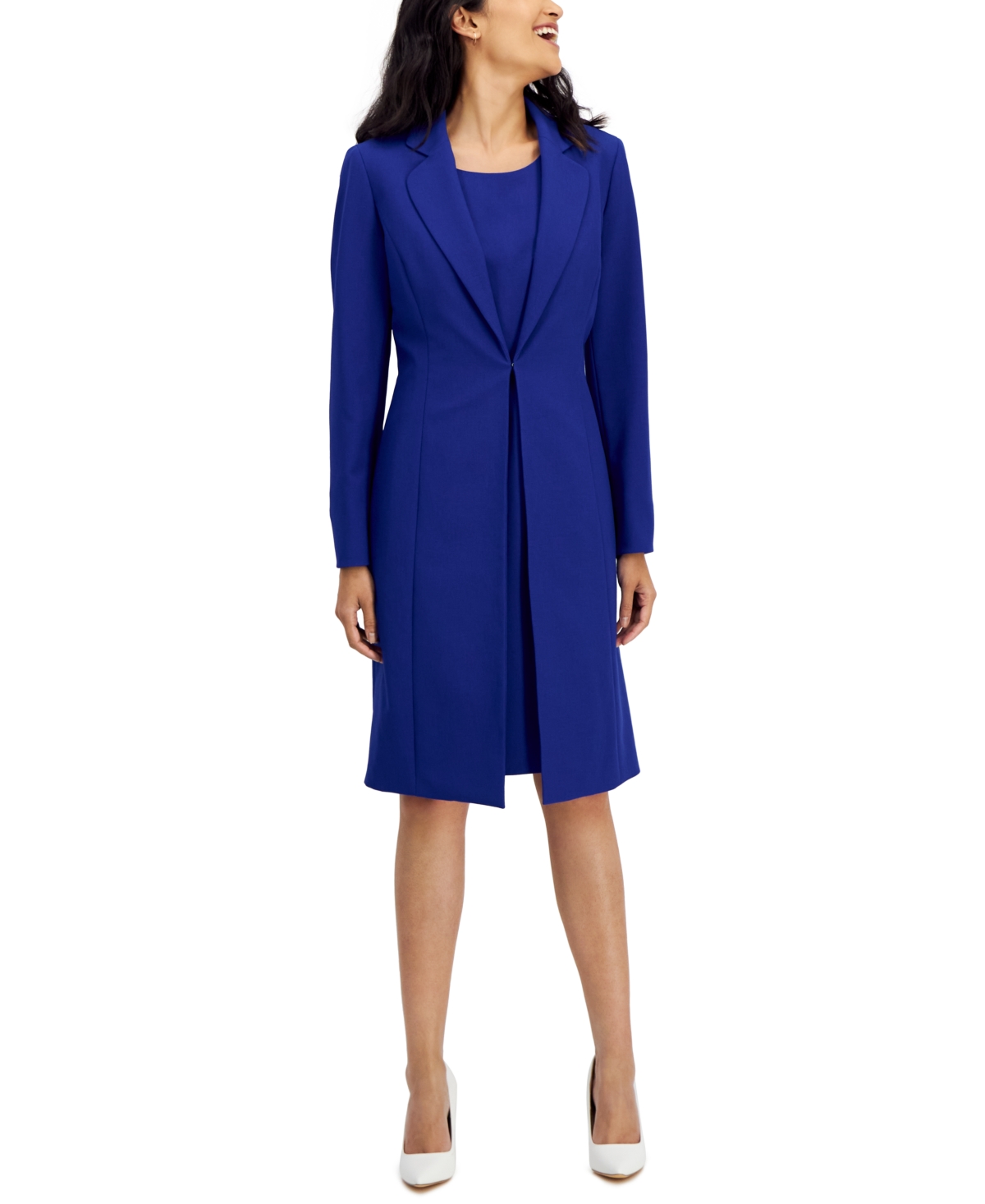Shop Le Suit Women's Crepe Topper Jacket & Sheath Dress Suit, Regular And Petite Sizes In Celeste Blue