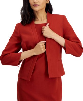 Women's Crepe Open Front Jacket & Crewneck Sheath Dress Suit Set, Regular & Petite