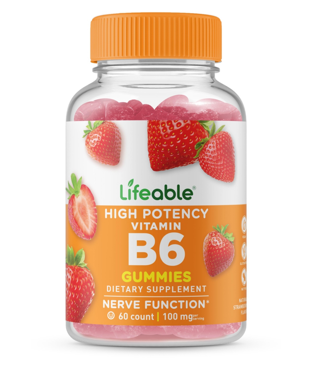 Vitamin B6 100 mg Gummies - Nerve Function And Metabolism - Great Tasting Natural Flavor, Dietary Supplement Vitamins - 60 Gummies - Open Mis