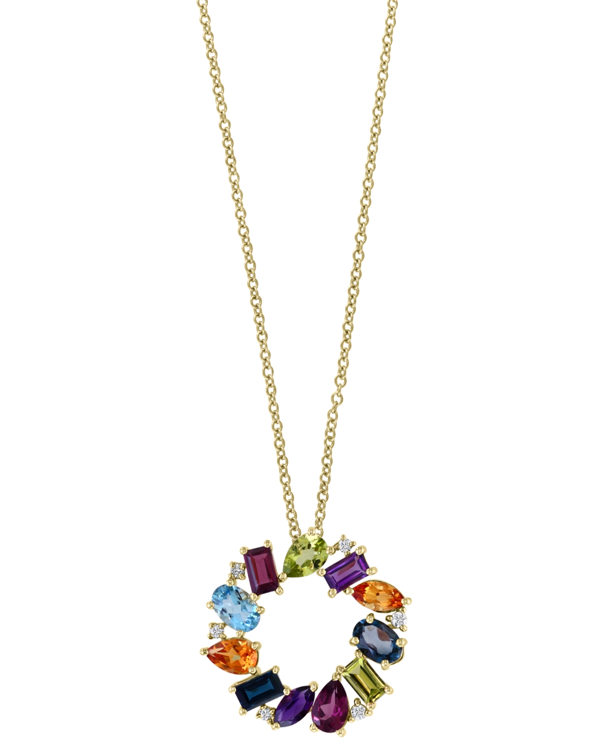 Effy Collection Effy Multi-gemstone (3-7/8 Ct. T.w.) & Diamond (1/10 Ct. T.w.) Circle Cluster 18" Pendant Necklace I In Yellow Gold