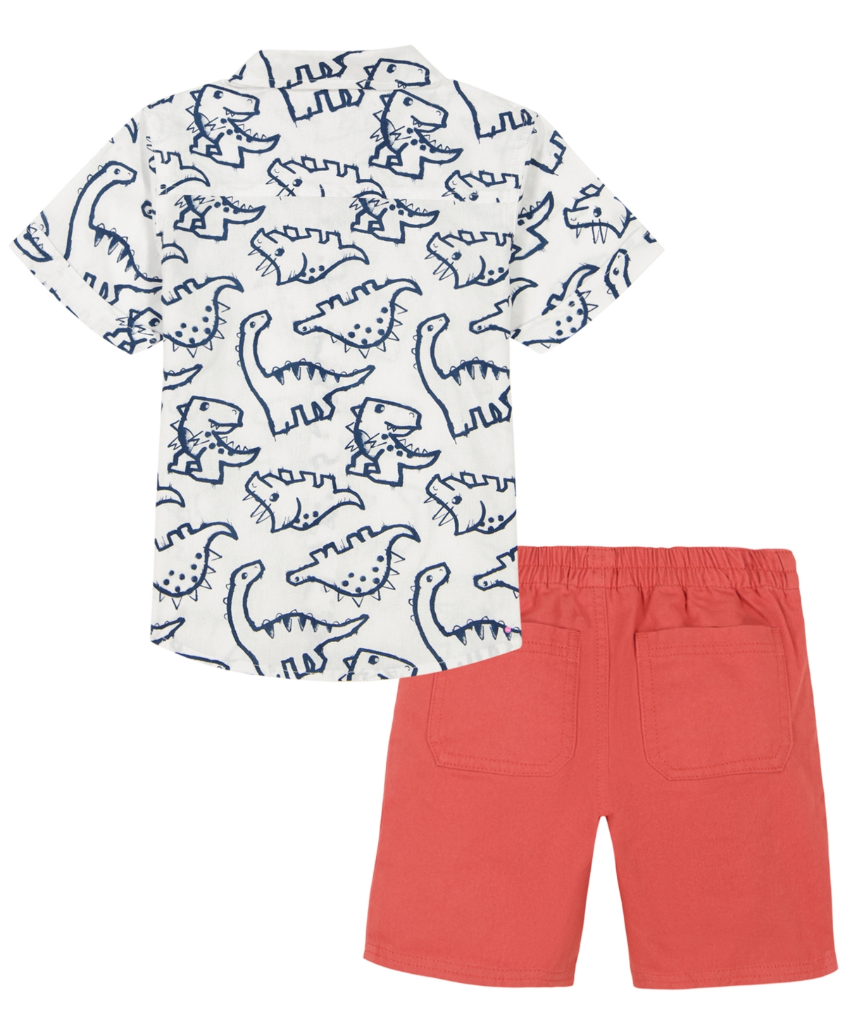 Kids Headquarters Little Boys Short Sleeve Dinosaur Print Poplin Shirt and Twill Shorts, 2 Piece Set