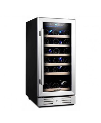 Kalamera Mini Fridge 15' Wine Cooler Refrigerator - 30 Bottle Wine Fridge with Stainless Steel Refrigerator& Double-Layer Tempered Glass Door and