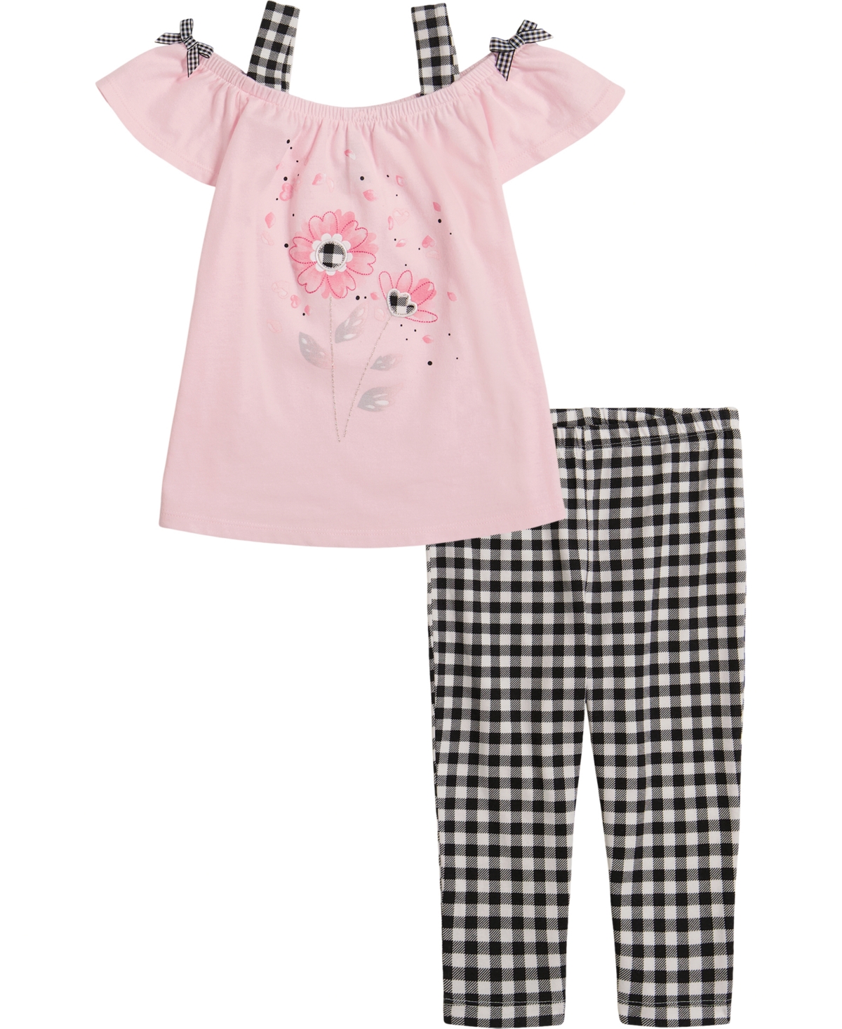 Shop Kids Headquarters Toddler Girls Off-shoulder A-line Tunic Top And Check Capri Leggings, 2 Piece Set In Pink