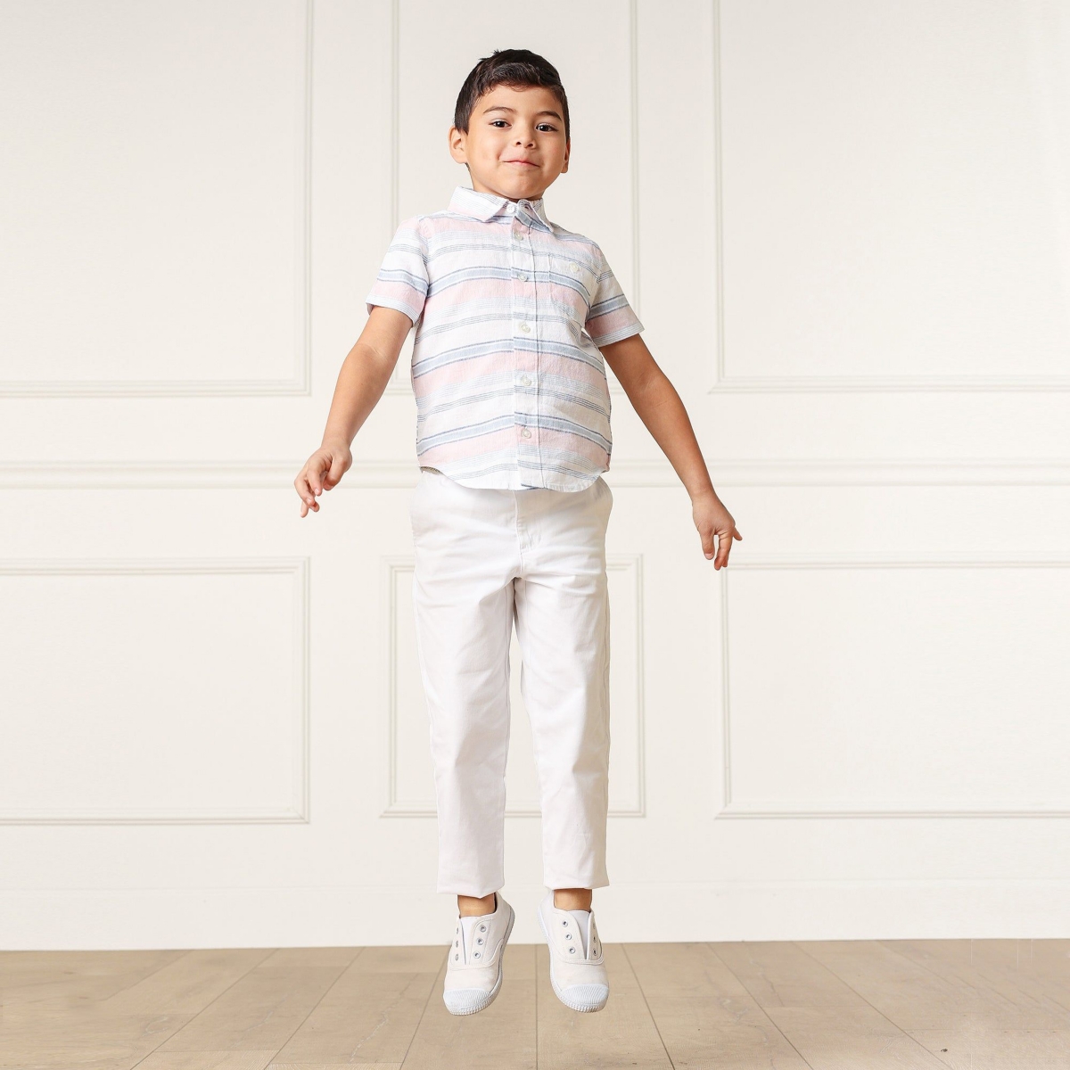 Hope & Henry Boys' Linen Short Sleeve Button Down Shirt, Kids