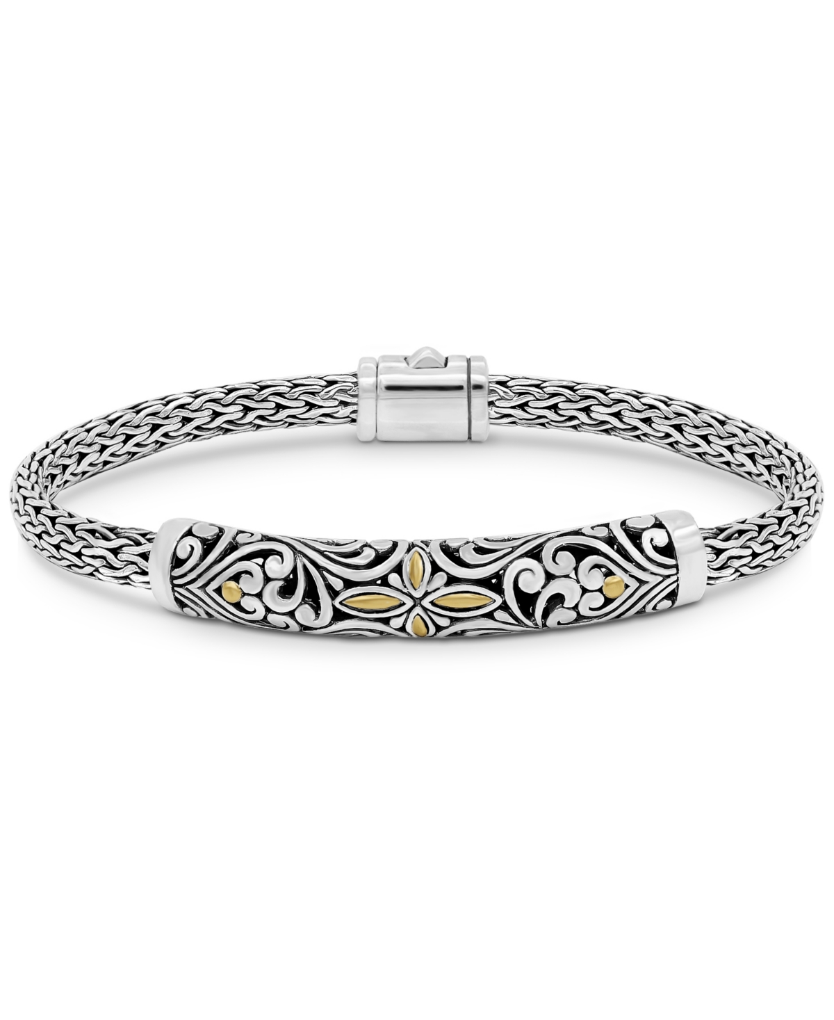 Bali Filigree with Dragon Bone Chain Bracelet in Sterling Silver and 18K Gold - Silver