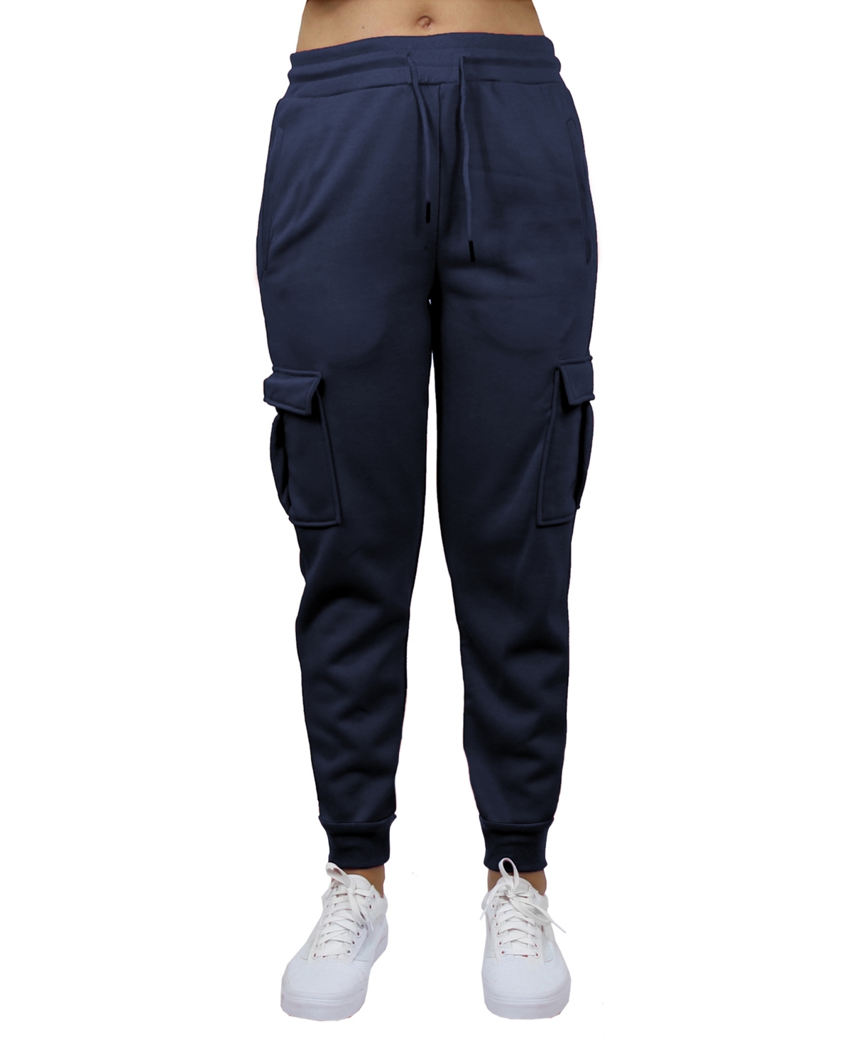 Galaxy By Harvic Women's Heavyweight Loose Fit Fleece Lined Cargo Jogger Pants In Navy