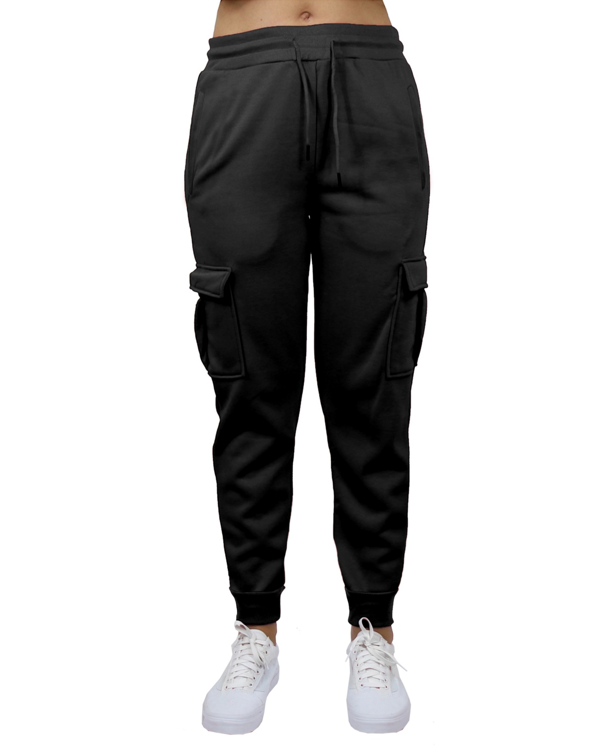 Galaxy By Harvic Women's Heavyweight Loose Fit Fleece Lined Cargo Jogger Pants In Black