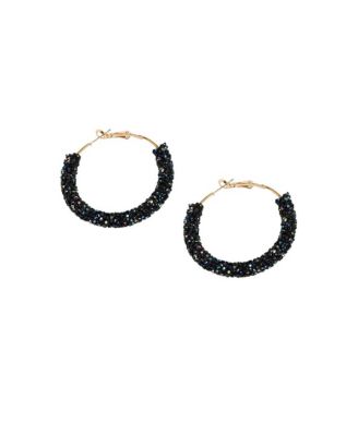 Women's Black  Stone Hoop Earrings