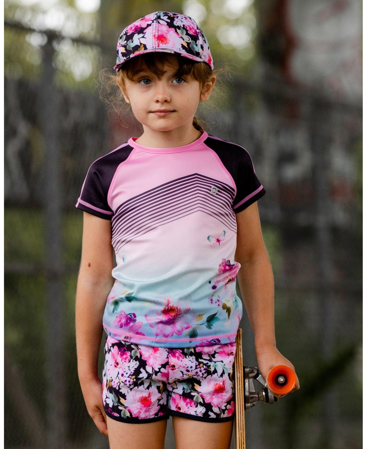 Girl Athletic Shorts- Child - Black printed big flowers