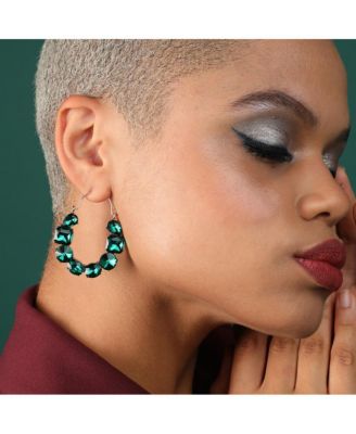 Women's Green  Embellished Hoop Earrings