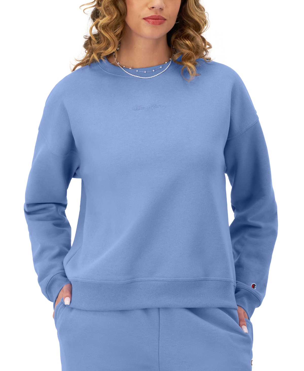 Shop Champion Women's Powerblend Crewneck Sweatshirt In Plaster Blue