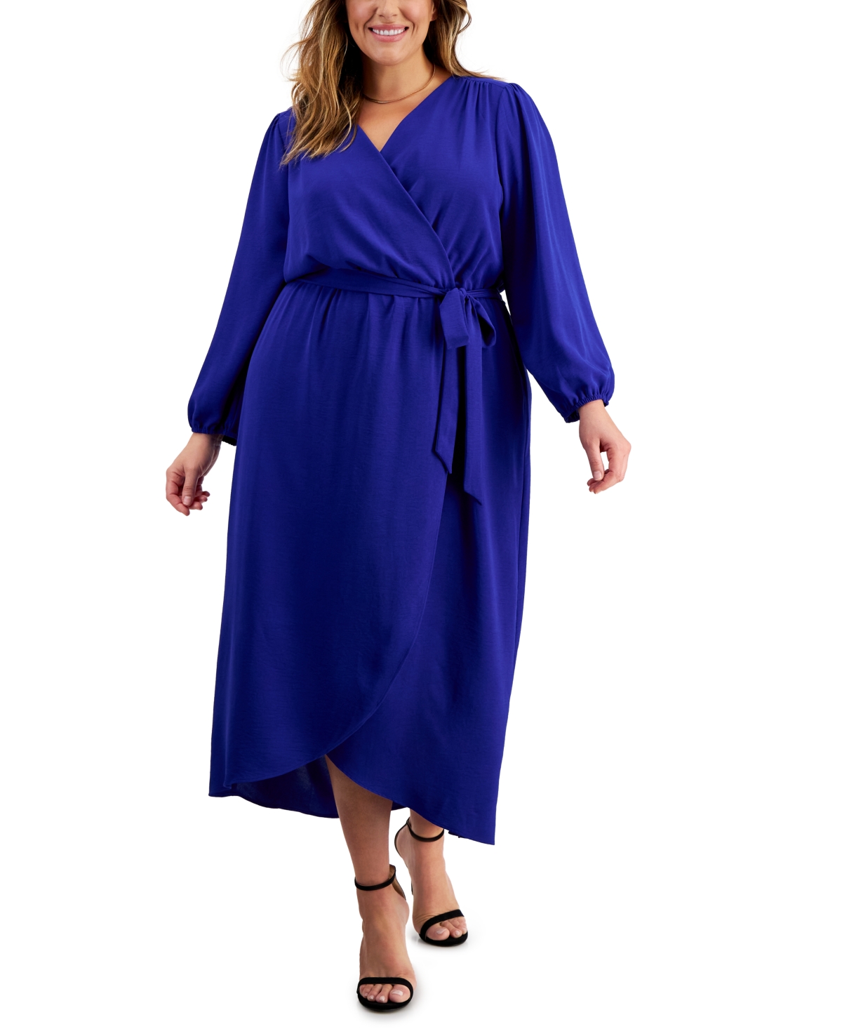 Plus Size Tie-Front Wrap Maxi Dress - Sapphire