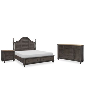 Mandeville 3pc Bedroom Set (Louvered King Storage Bed + Louvered Dresser + 2-Drawer Nightstand)