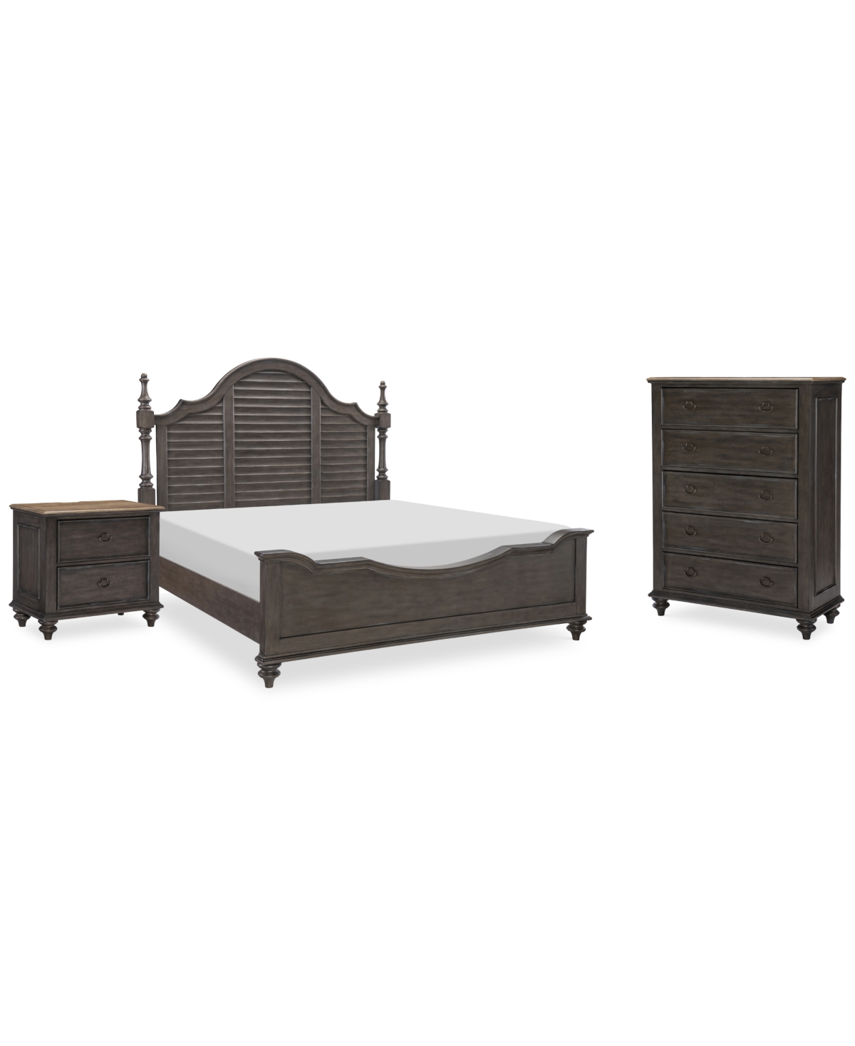 Mandeville 3pc Bedroom Set (Louvered California King Bed + Drawer Chest -Drawer Nightstand