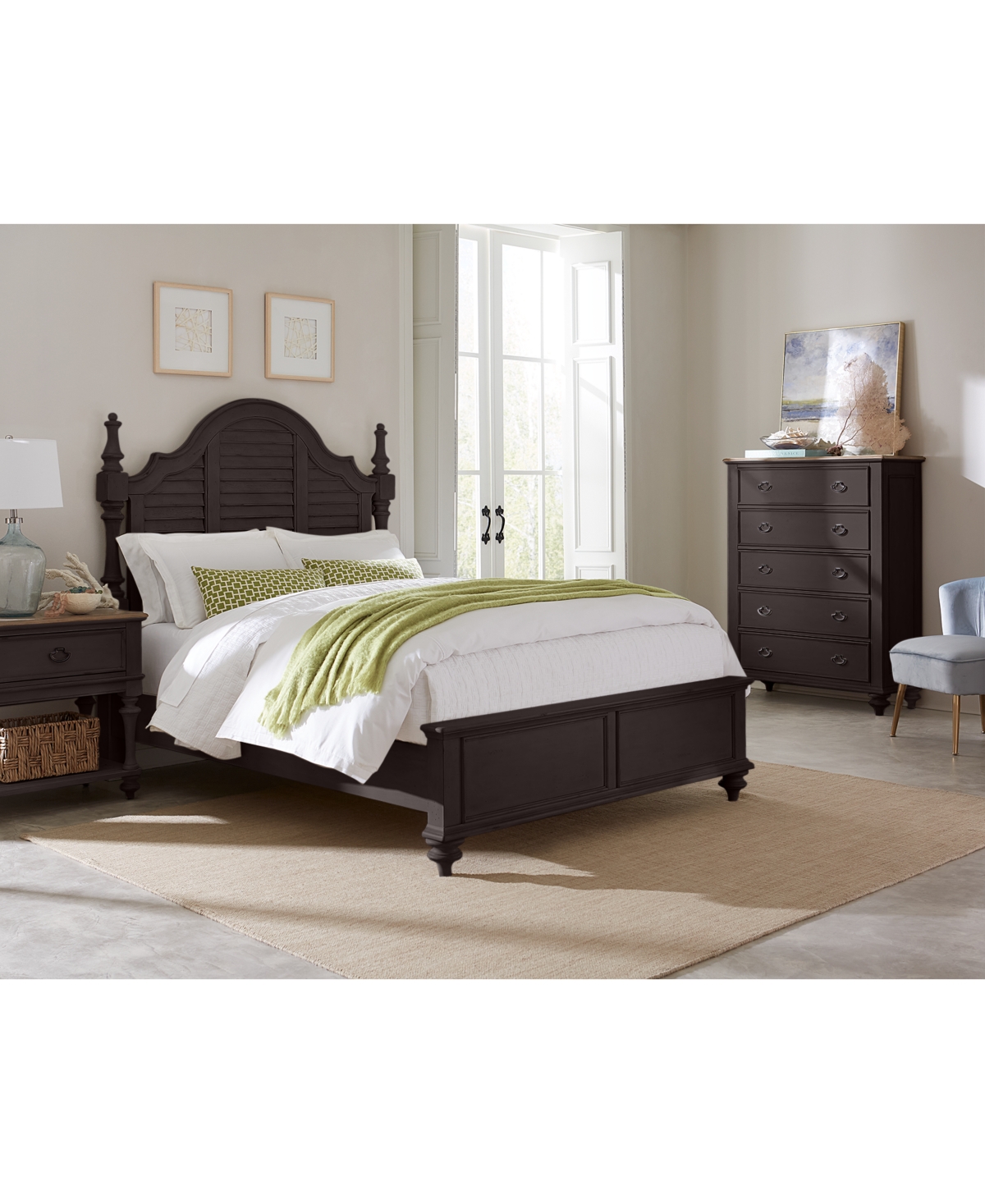 Shop Macy's Mandeville 3pc Bedroom Set (louvered Queen Bed + Drawer Chest + 1-drawer Nightstand) In Brown