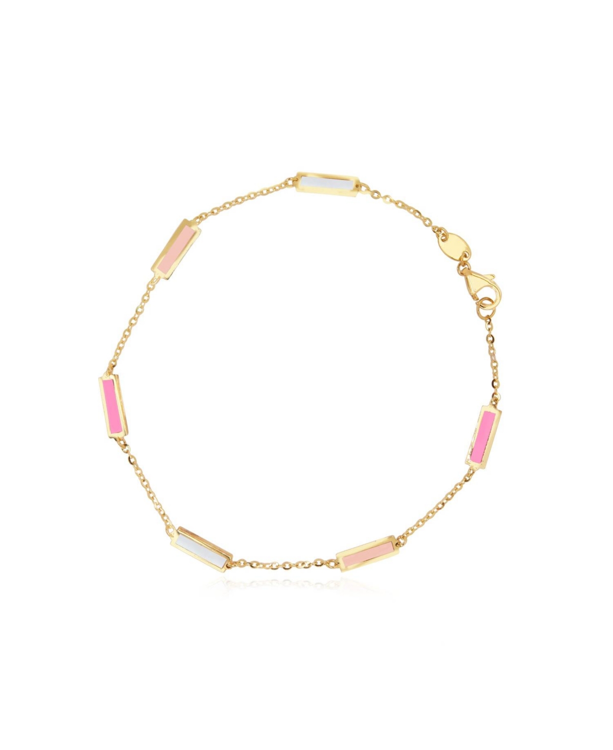 Pink Mixed Bar Chain Bracelet 14K Gold - Pink