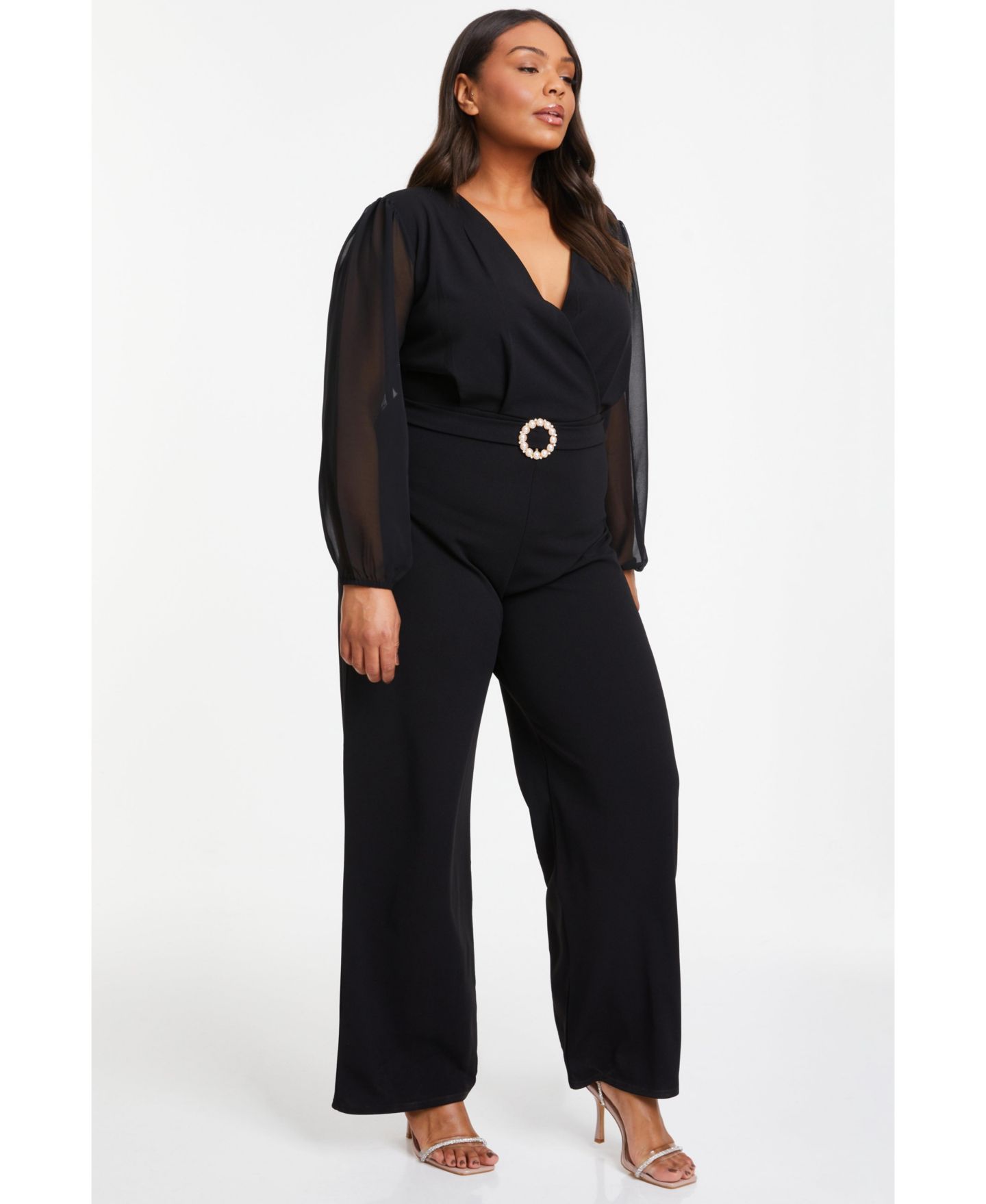 Женский комбинезон QUIZ Buckle Detail Chiffon Sleeve Palazzo Jumpsuit — фото 3