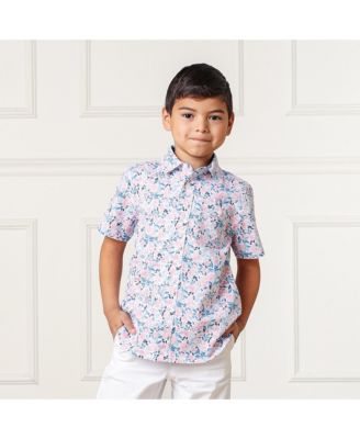 Boys' Short Sleeve Linen Shirt with Side Vent, Kids