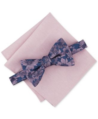 Bar III - Men's Malaga Floral Bow Tie & Solid Pocket Square Set