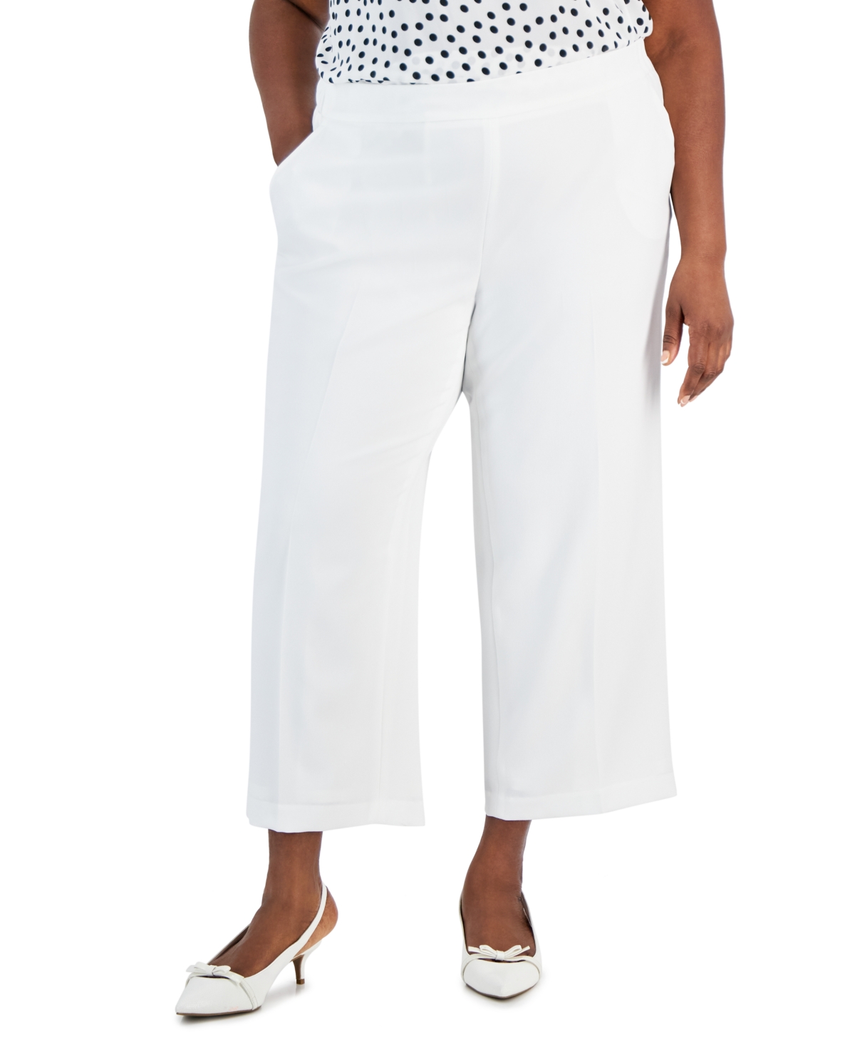 Kasper Plus Size Mid Rise Pull-on Wide Leg Pants In Lily White