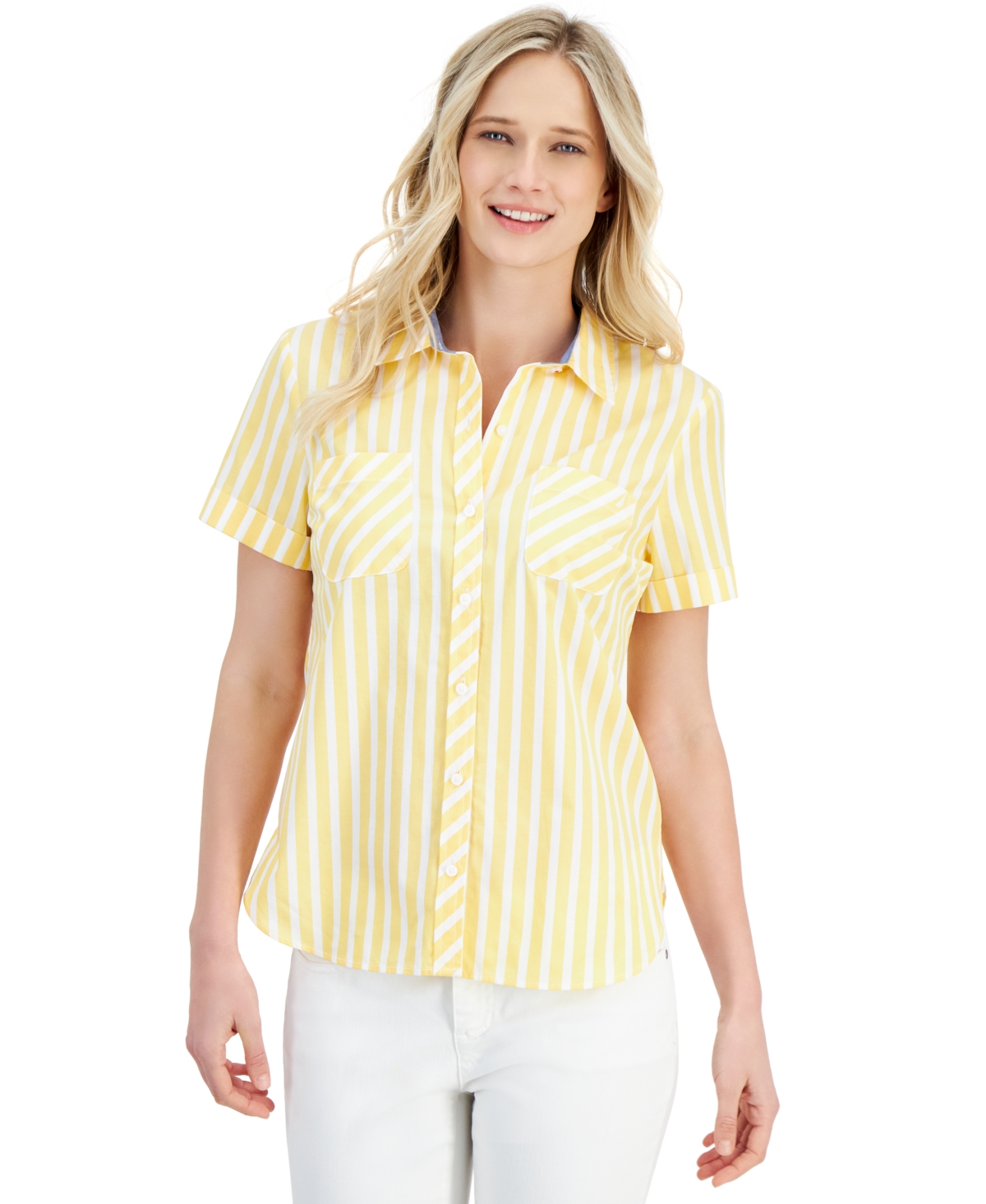 Women's Seaport Striped Button-Down Camp Shirt - Yellow